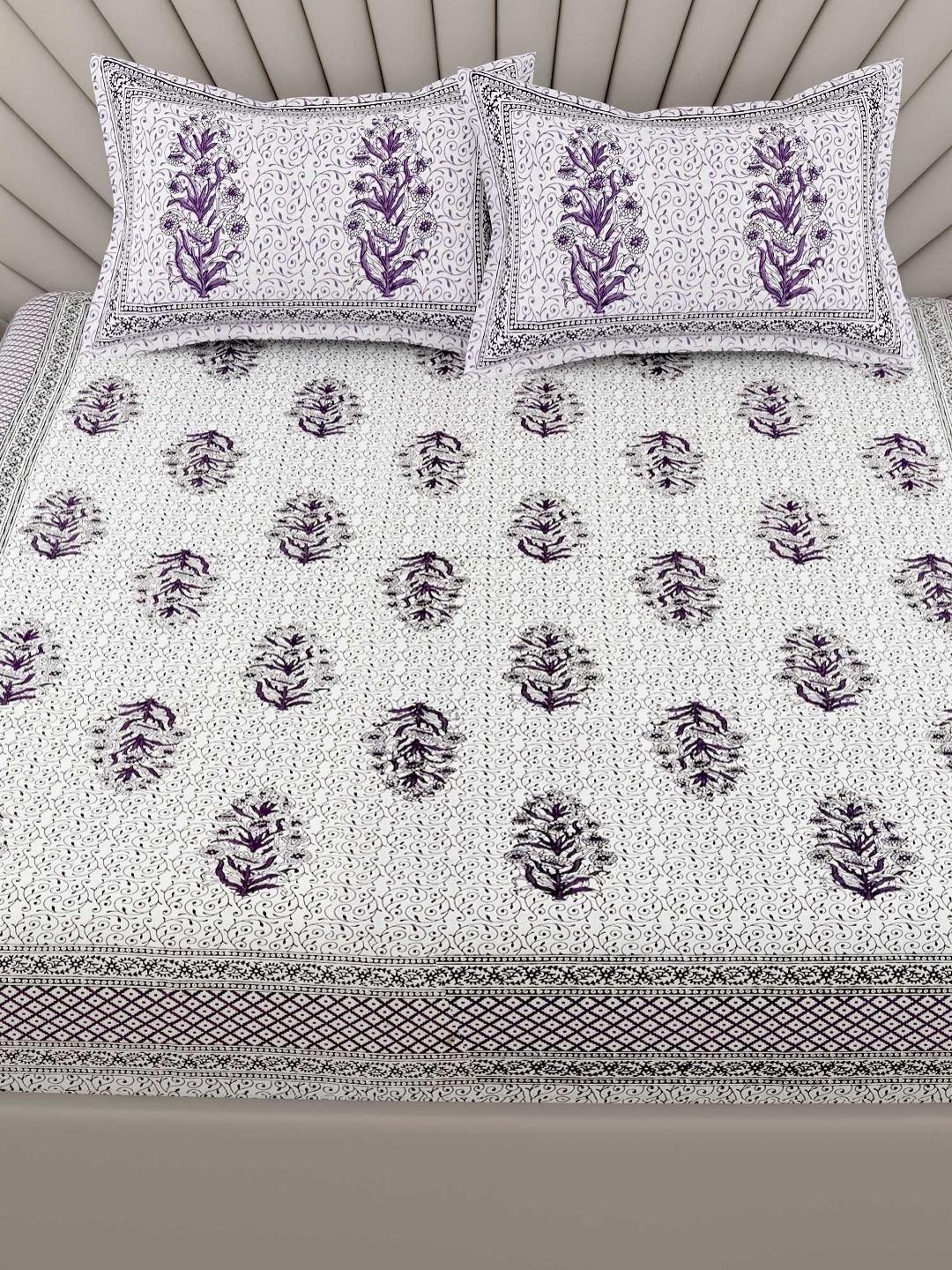 

Adwitiya White & Purple Floral 300 TC Pure Cotton Double King Bedsheet Set 2.74 m x 2.74 m