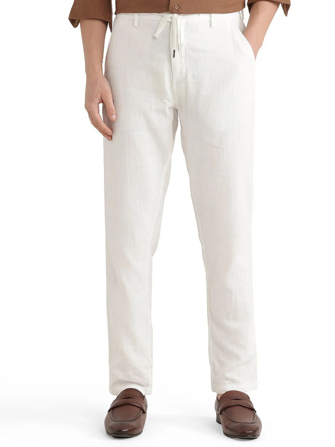 

RARE RABBIT Men Cotton Mid-Rise Tailored Trousers, White