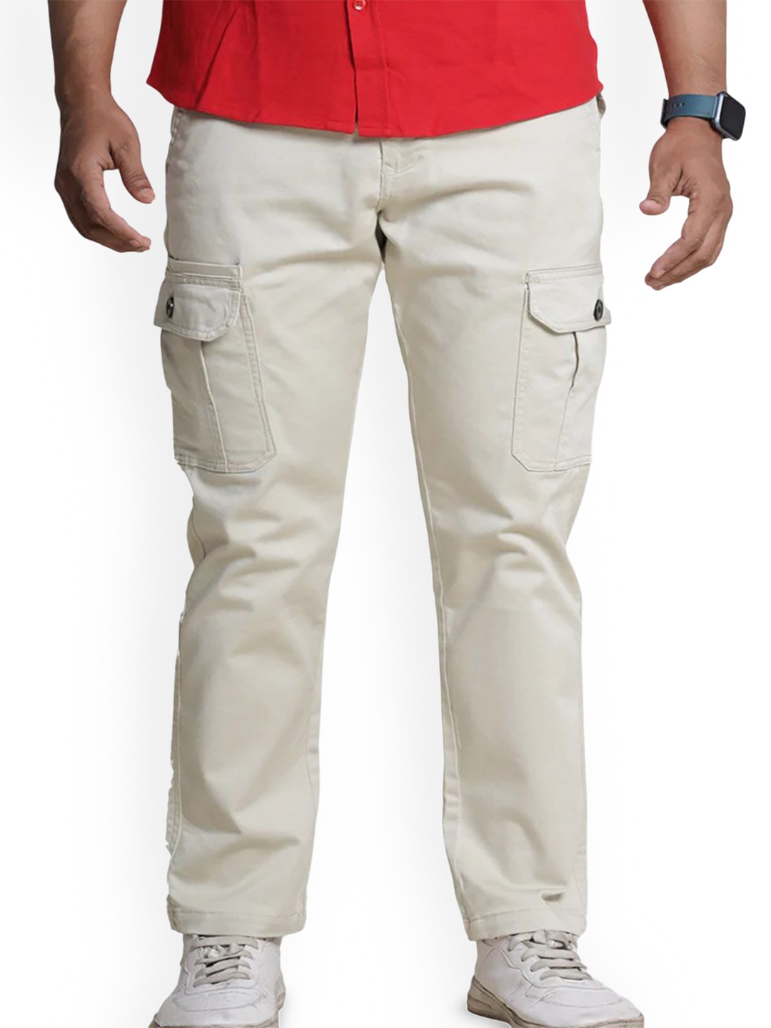 

Muffynn Men Cotton Classic Cargos Trousers, Cream