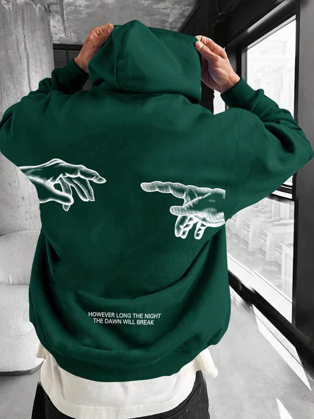 

SAAHASAM Women Printed Hooded Sweatshirt, Green