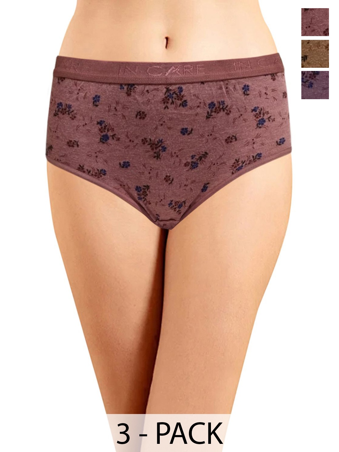 

In Care Men Pack of 3 Printed Pure Cotton Mid-Rise Hipster Briefs ICOE-013_M, Assorted