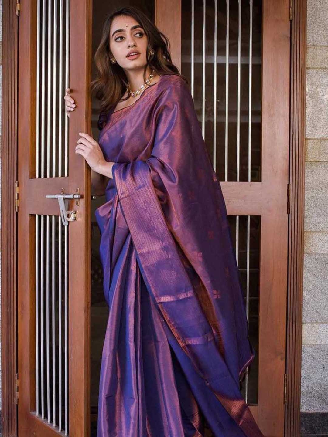 

Visit Wear Woven Design Zari Pure Silk Banarasi Saree, Purple