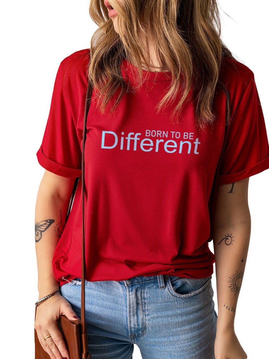 

BOMBAE TEES Women Typography V-Neck Bio Finish T-shirt, Red