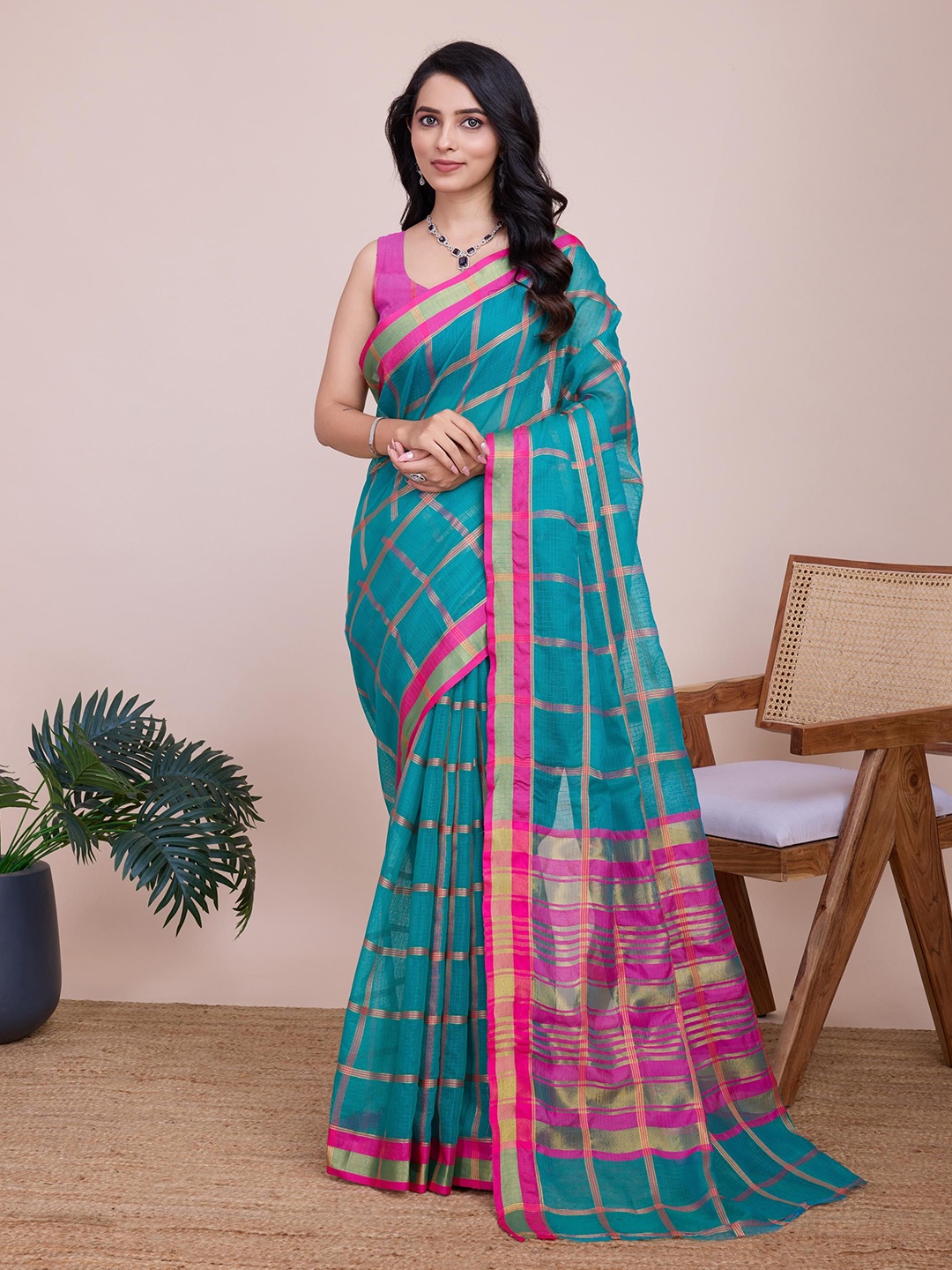 

Mitera Woven Design Zari Saree, Teal