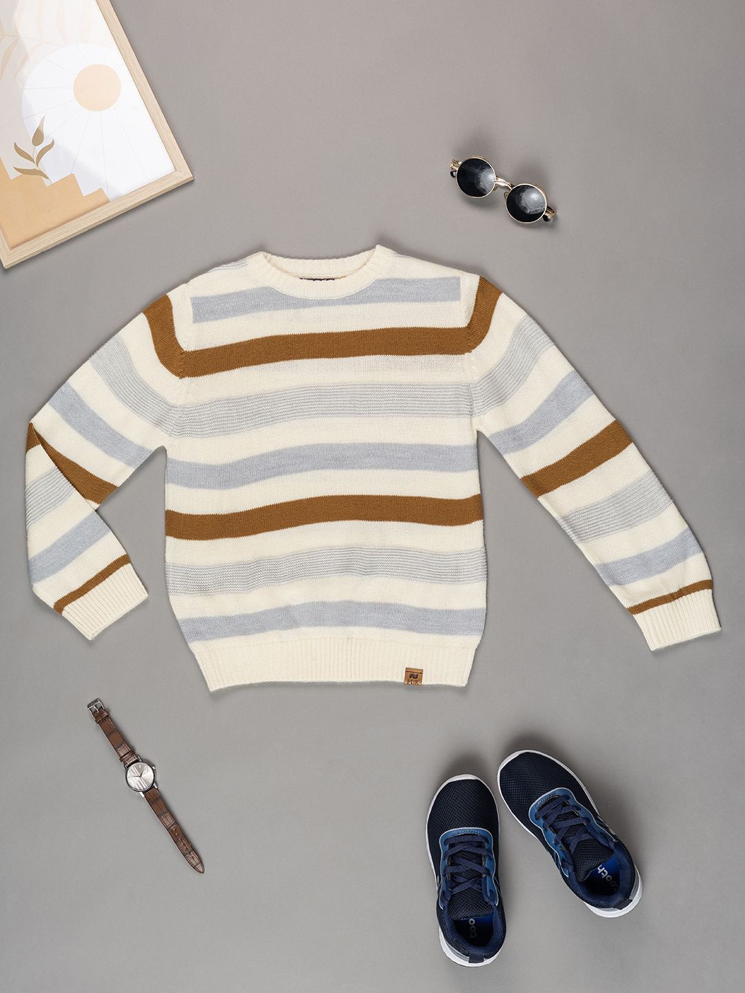 

Purple United Kids Boys Striped Pullover, White