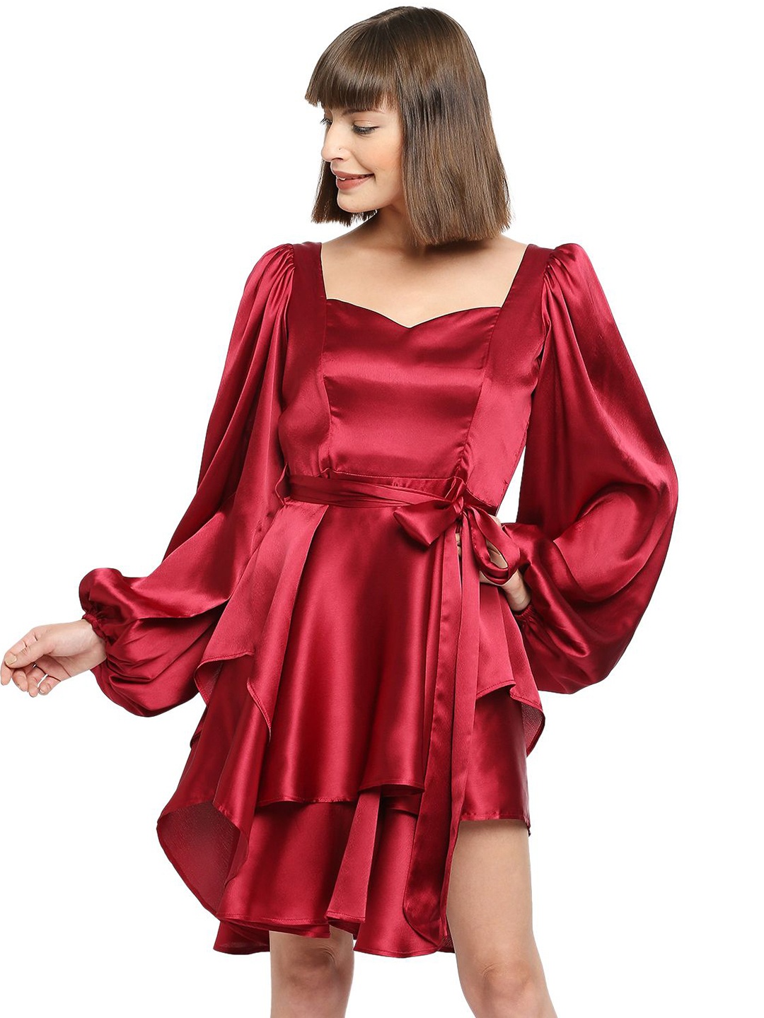 

AMMARZO Women Sweetheart Neck Fit & Flare Above Knee Dress, Red