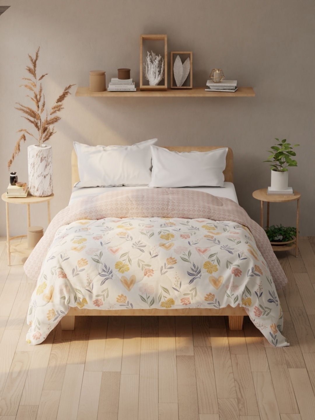 

KOPA White & Yellow Floral AC Room Microfiber 120 GSM Double Bed Comforter