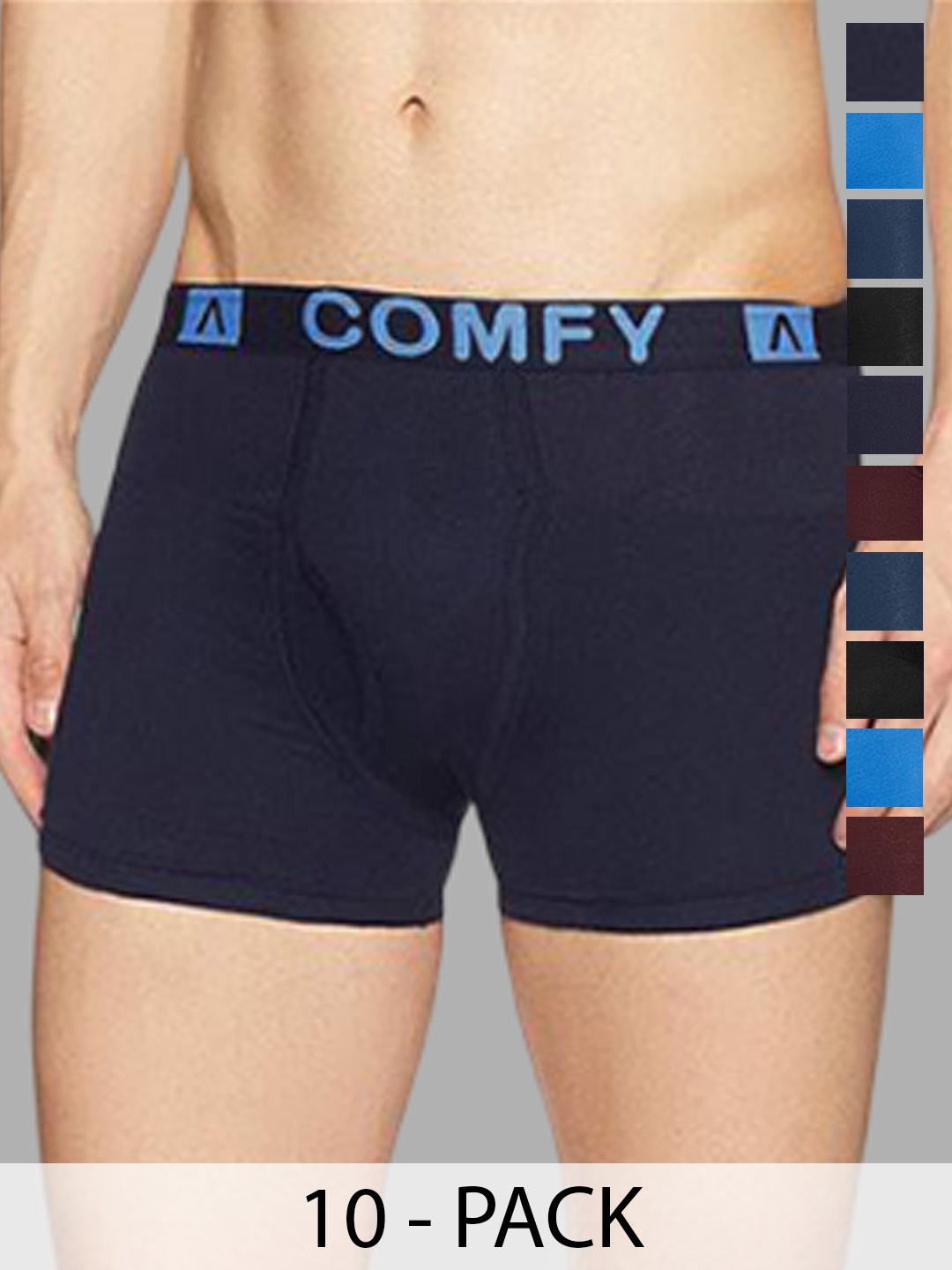 

AMUL COMFY Men Pack Of 10 Assorted Short Trunks Comfy-FCD-Trunk-OE-10-80, Blue