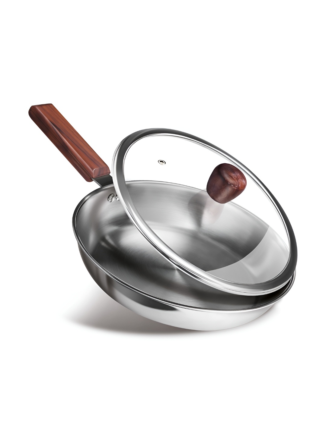 

Milton Pro cook Triply Hexa Tech 24cm Induction Fry Pan with Glass Lid & Wooden Handle, Silver