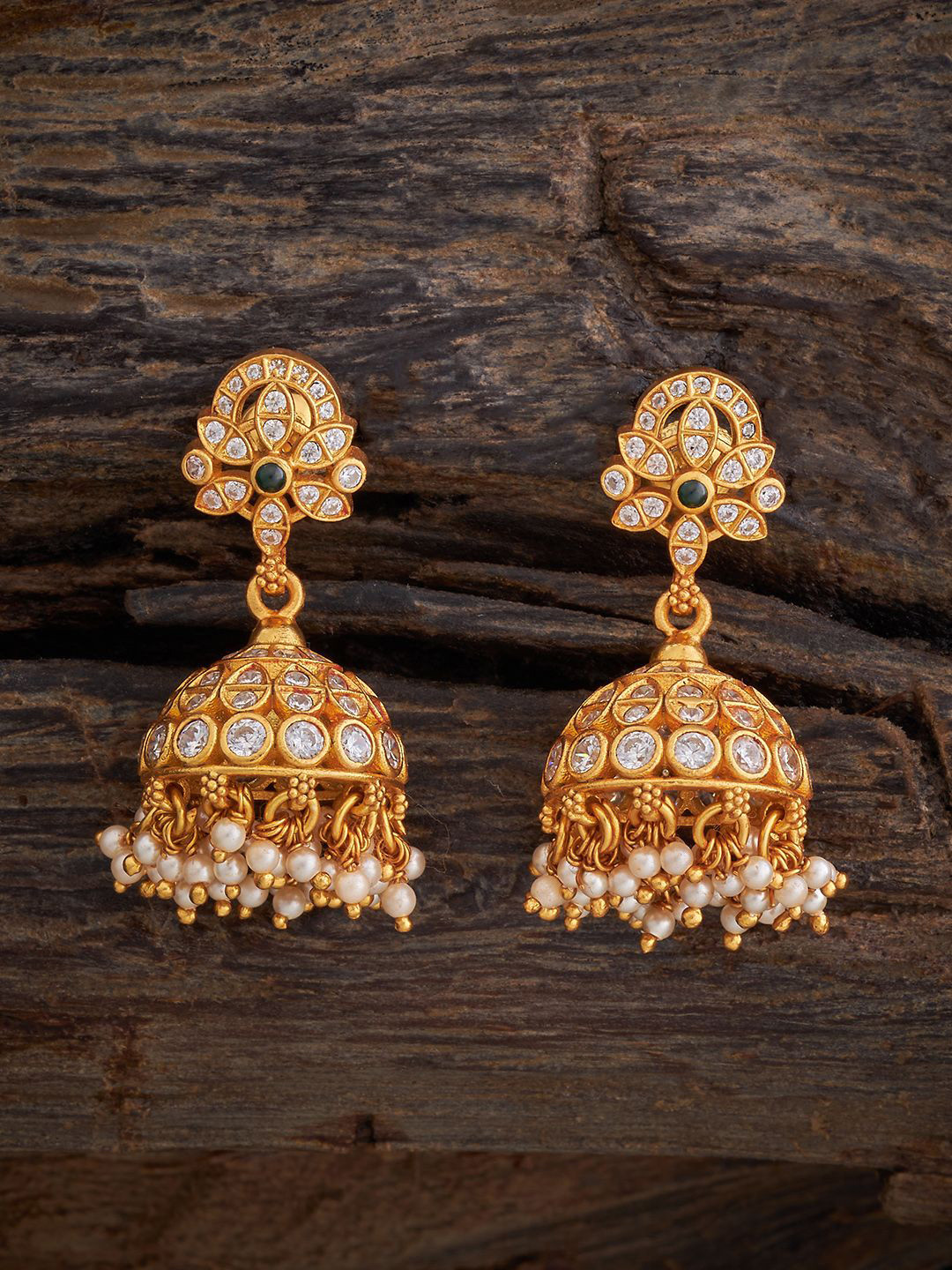 

Kushal's Fashion Jewellery Gold-Plated 92.5 Sterling Silver Stone Studded Temple Jhumkas
