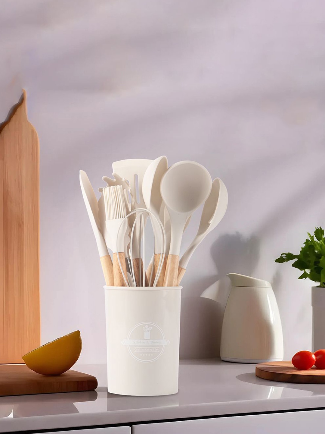 

Kuber Industries White & Beige 72 Pcs (with Holder) Silicone Nonstick Spatula Set