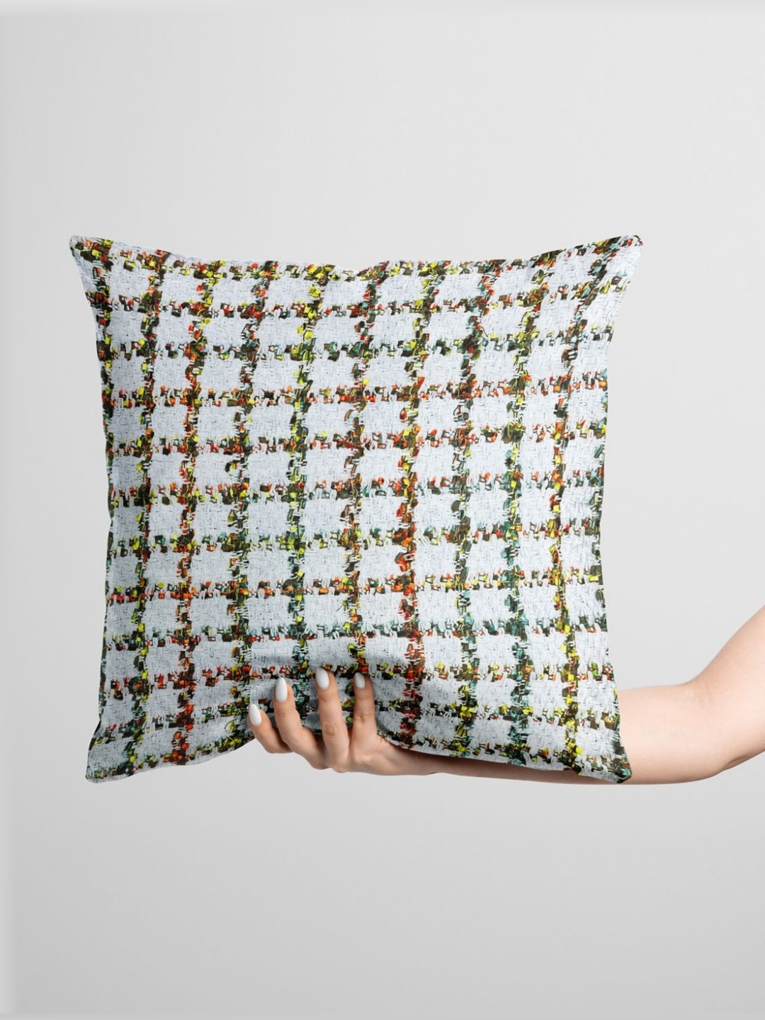 

BIANCA White & Blue Checked Jute Cotton Square Cushion Cover