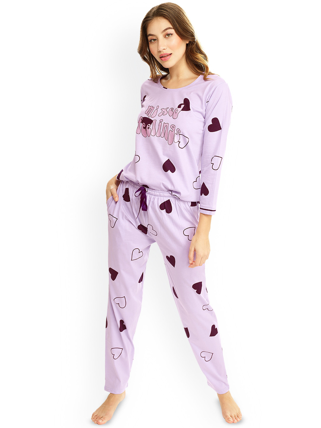 

Lotik Women Printed Round Neck Night suit, Purple