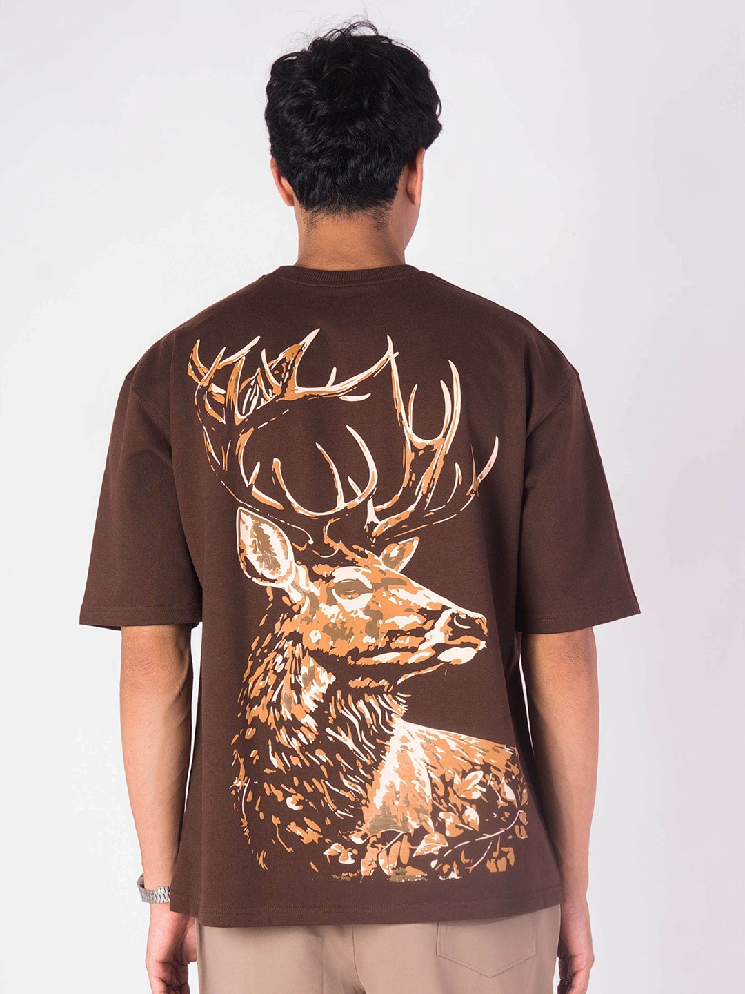 

Hop Head Magestic Deer Oversized Graphic T-Shirt, Brown
