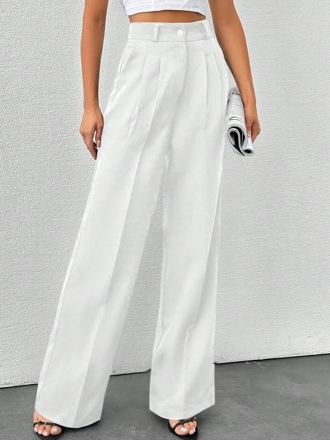

BROADSTAR Women Smart High-Rise Easy Wash Pleated Korean Pants, White