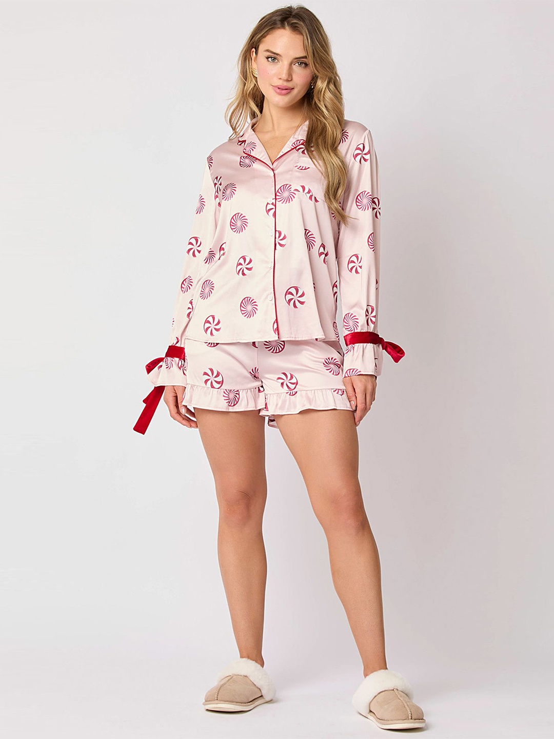 

LULU & SKY Women Lapel Collar Night Suits, Pink