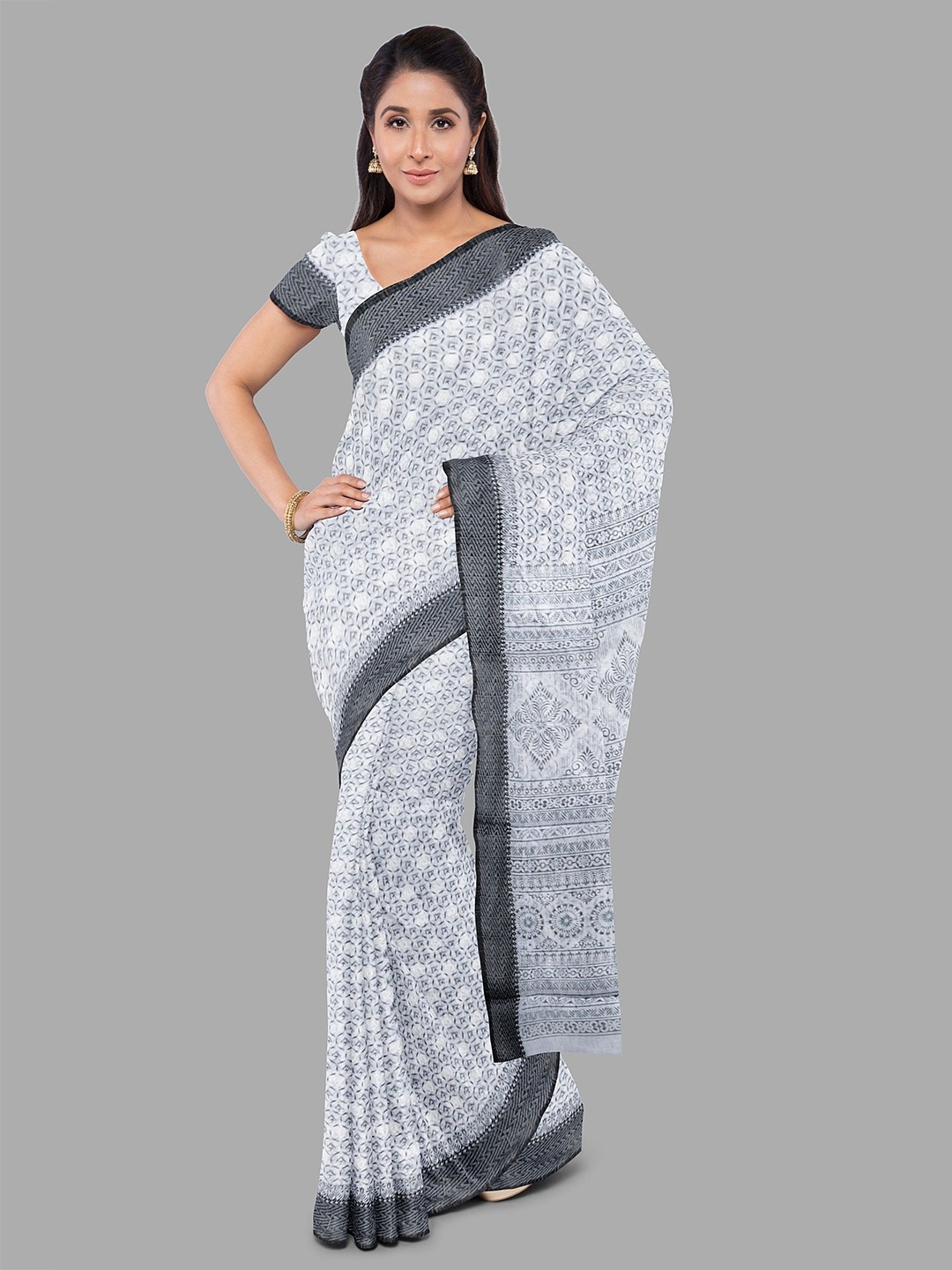 

The Chennai Silks Ethnic Motifs Printed Fusion Kota Saree, Off white