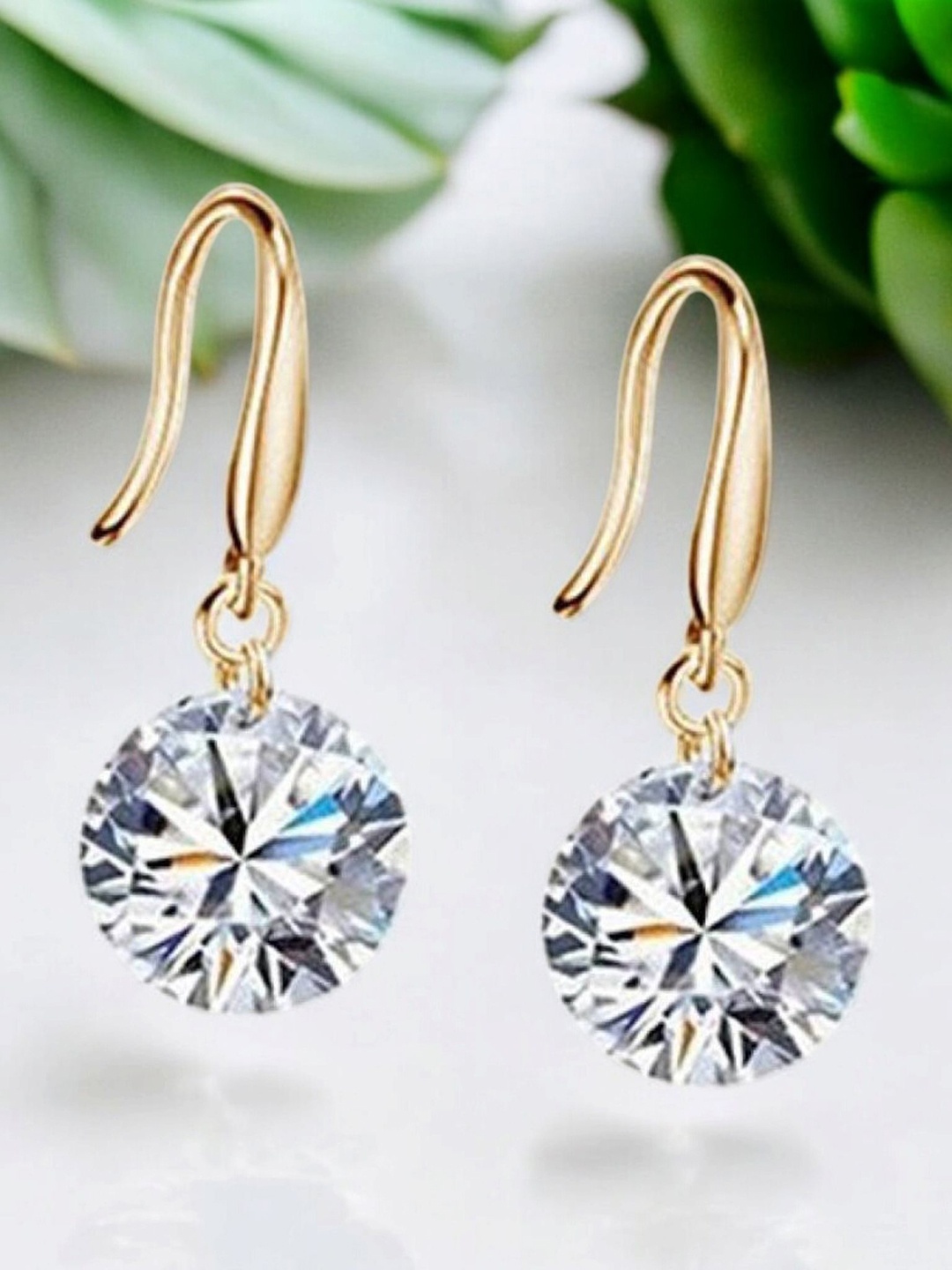 

Nilu's Collection Gold-Plated Contemporary Cubic Zirconia Drop Earrings