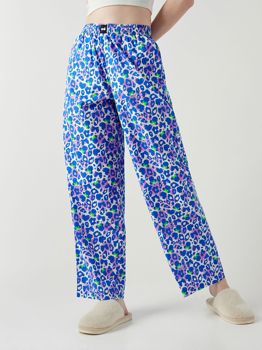 

Bewakoof Women Cotton All Over Printed Wide Leg Lounge Pants, Purple