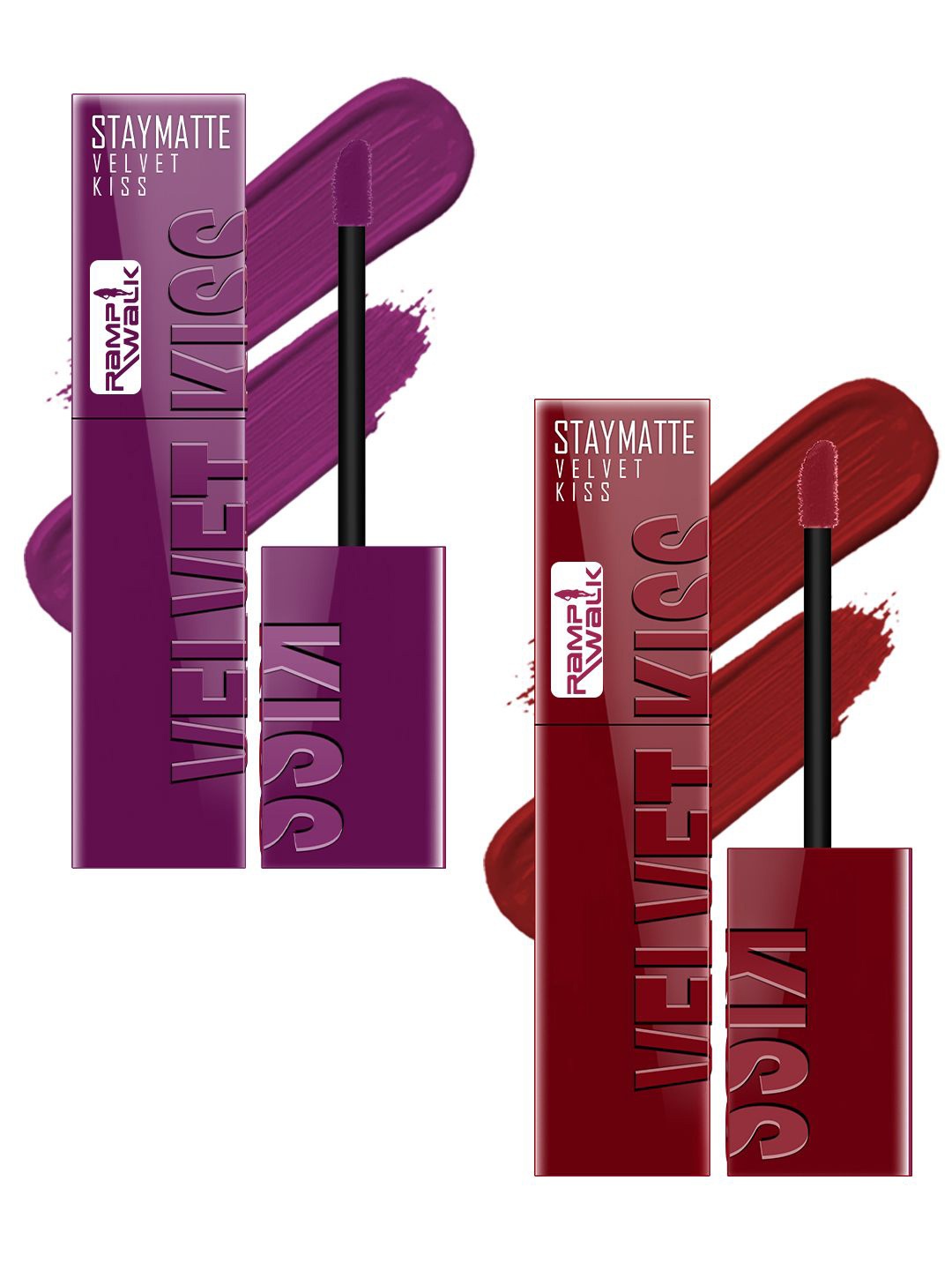 

Ramp Walk Velvet Kiss Set Of 2 Waterproof Liquid Lipstick - 3.5 ml Each - 3 - 9, Maroon