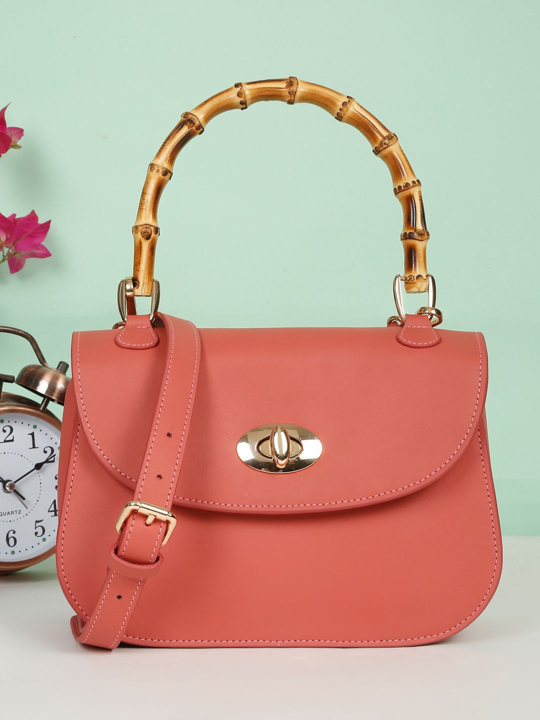 

HATS OFF ACCESSORIES Women Solid Structured Leather Handheld Bag, Peach