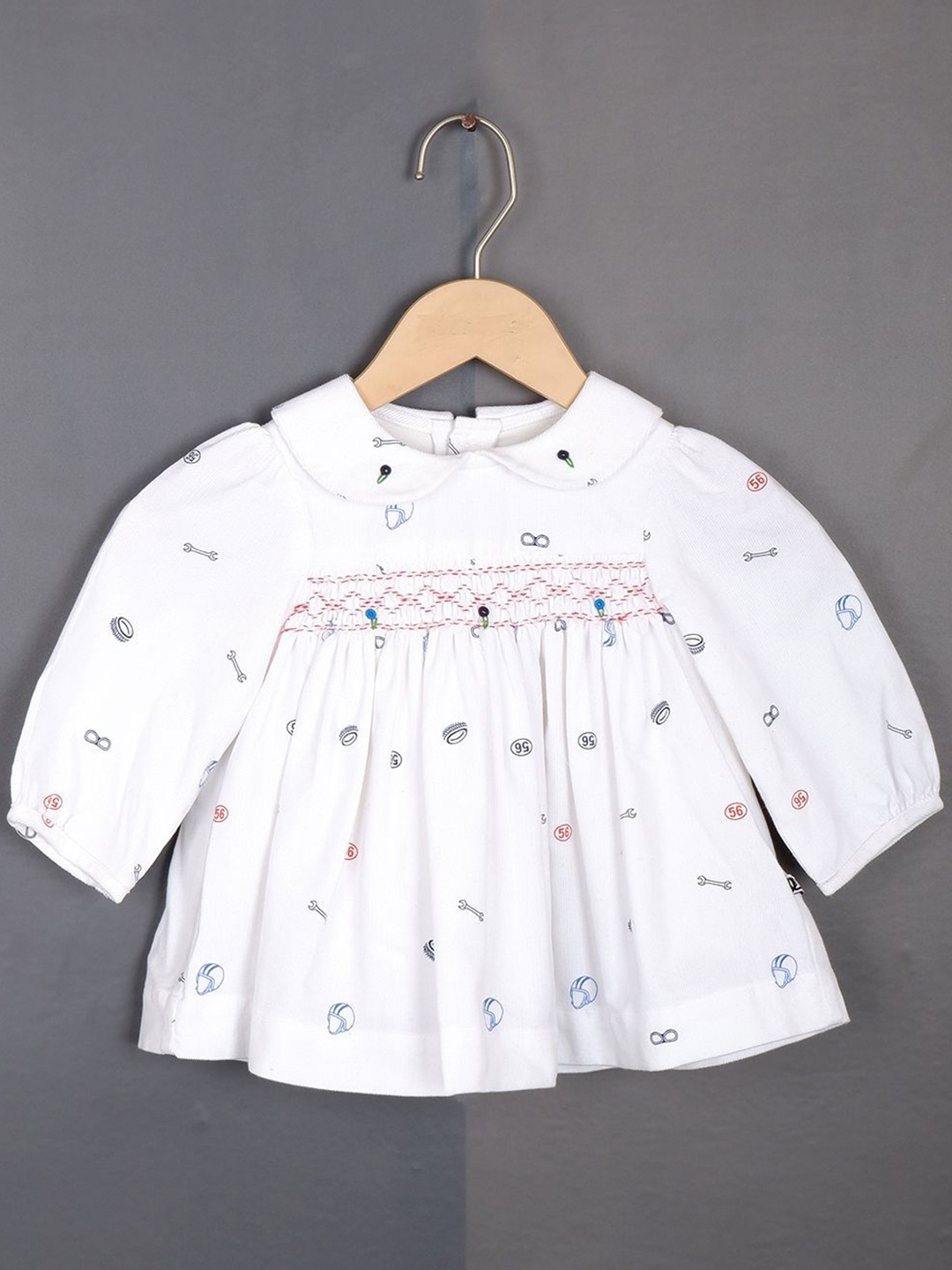 

BAESD Girls Printed Peter Pan Collar Cotton A-Line Dress, White