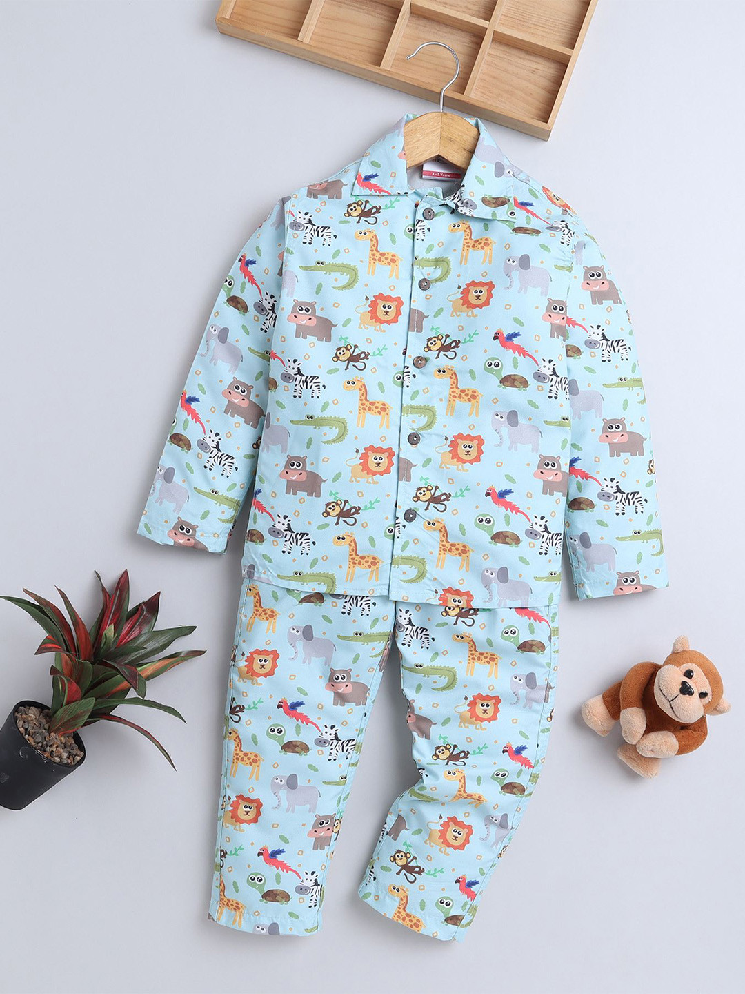

BAATCHEET Boys Printed Shirt Collar Long Sleeves Pure Cotton Shirt With Trouser, Blue