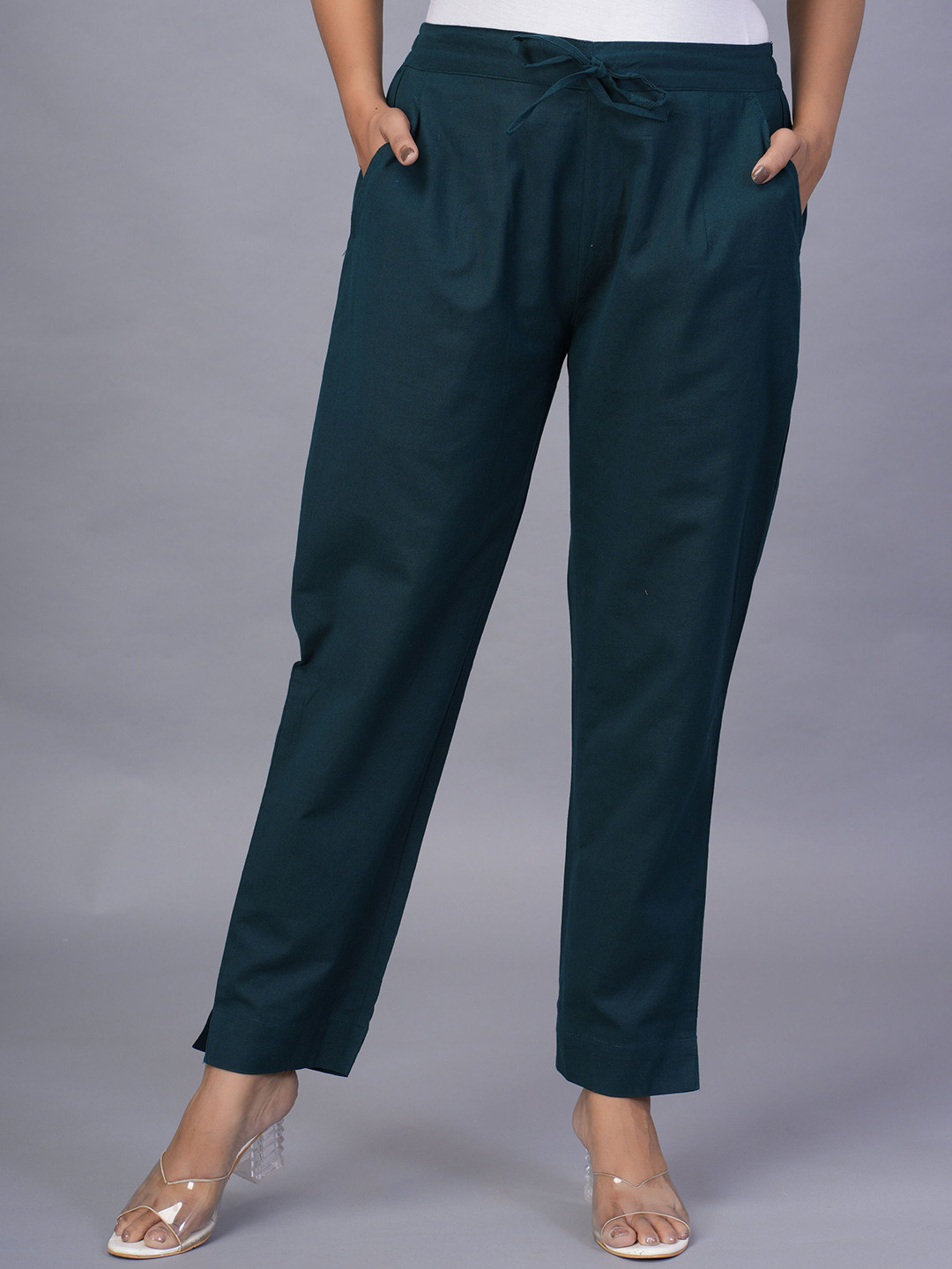 

KALINI Women Regular Fit Mid-Rise Regular Trousers, Green