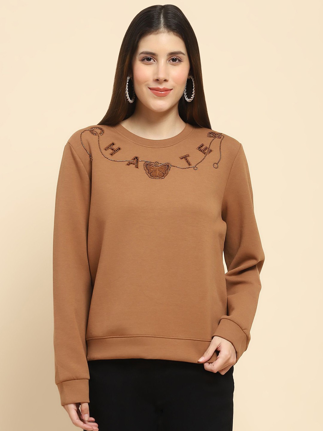 

Global Republic Women Embroidered Sweatshirt, Brown
