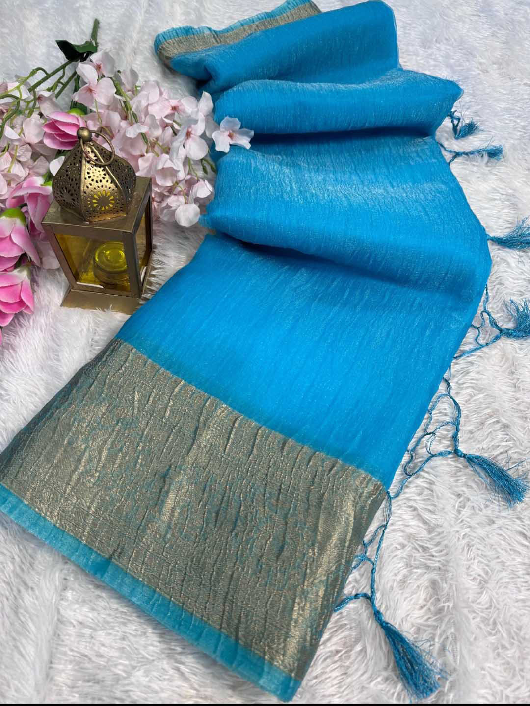 

DIVASTRI Zari Tissue Banarasi Saree, Turquoise blue