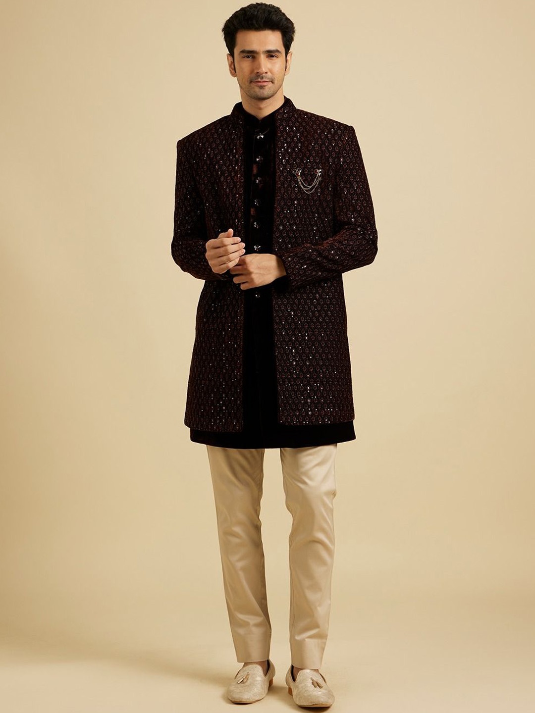 

Manyavar Men Thread & Sequin Work Embroidered Sherwani Set, Brown
