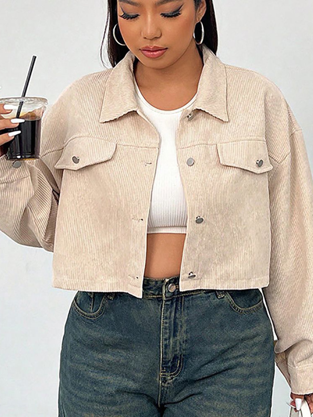

StyleCast Curve Women Crop Tailored Jacket, Beige