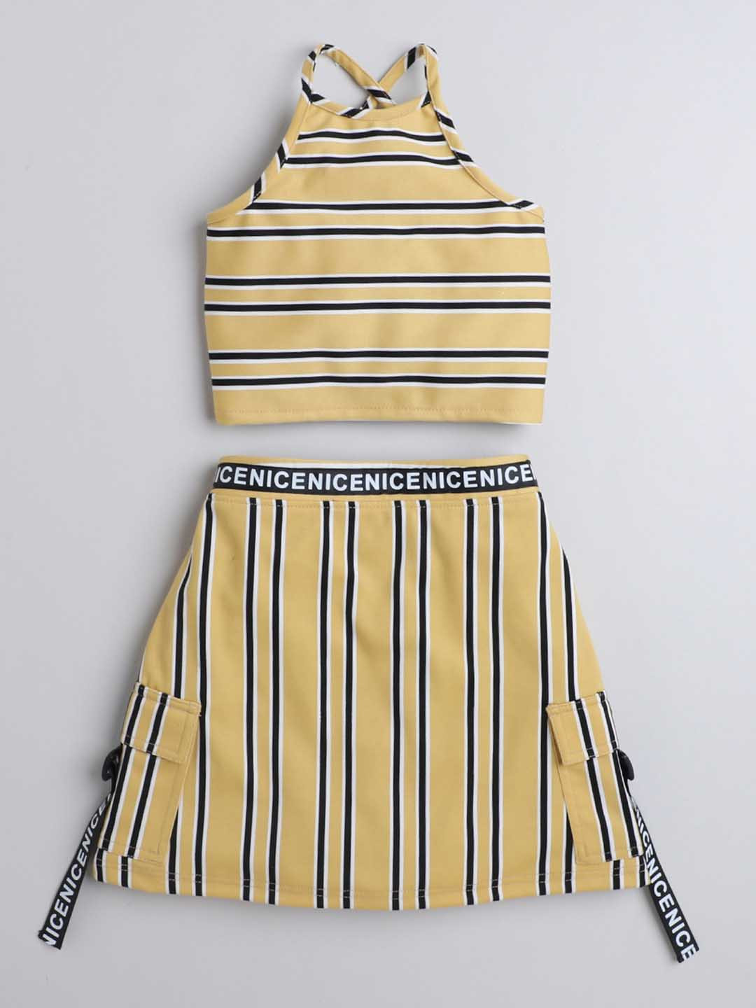 

taffykids Girls Striped Halter Neck Top With Skirt, Yellow
