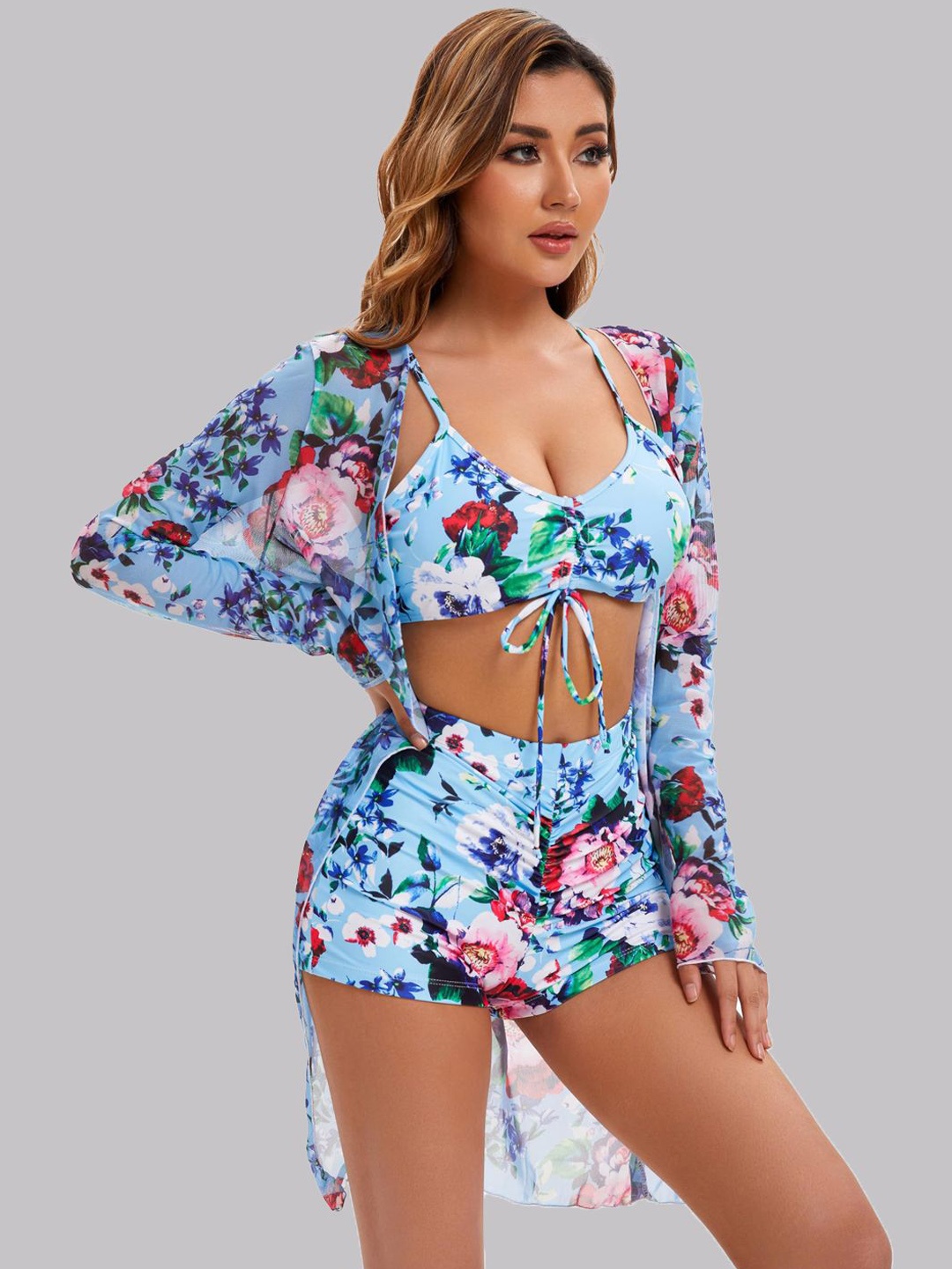 

Krelin 3-Piece Printed Swimwear Cover Up Set, Blue