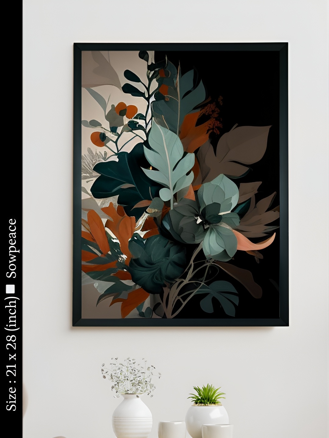 

SOWPEACE Black & Green 1 Piece Canvas Floral and Botanical Wall Paintings