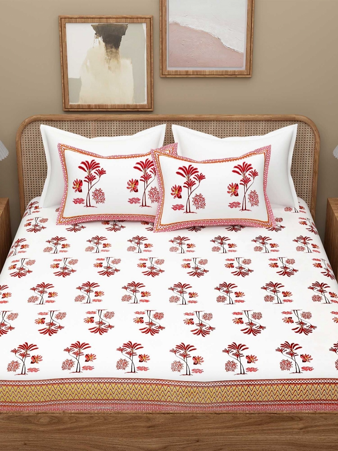 

Adwitiya White & Red Floral 300 TC Pure Cotton Double King Bedsheet Set 2.74 m x 2.74 m