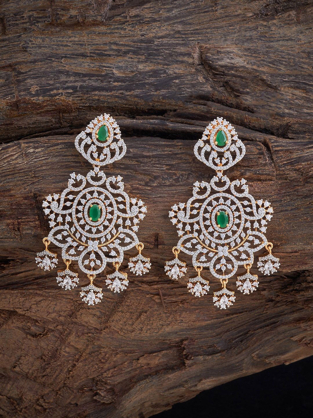 

Kushal's Fashion Jewellery Gold Plated Zircon Studded Geometric Drop Earrings, Green