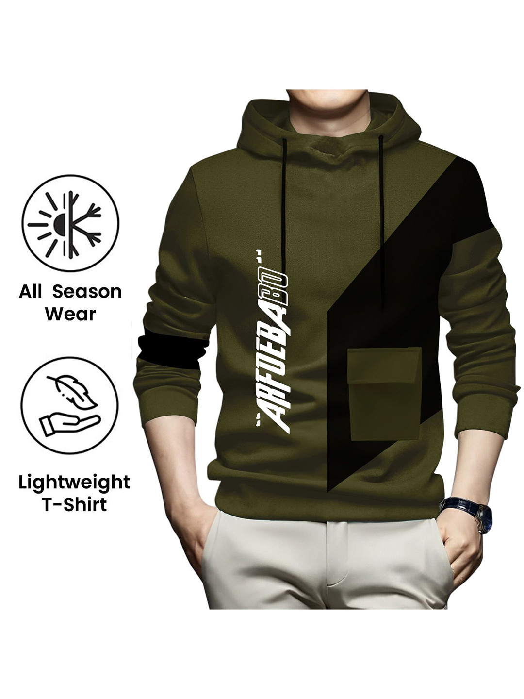 

AUSK Men Typography Printed Hooded Long Sleeves Casual T-shirt, Green