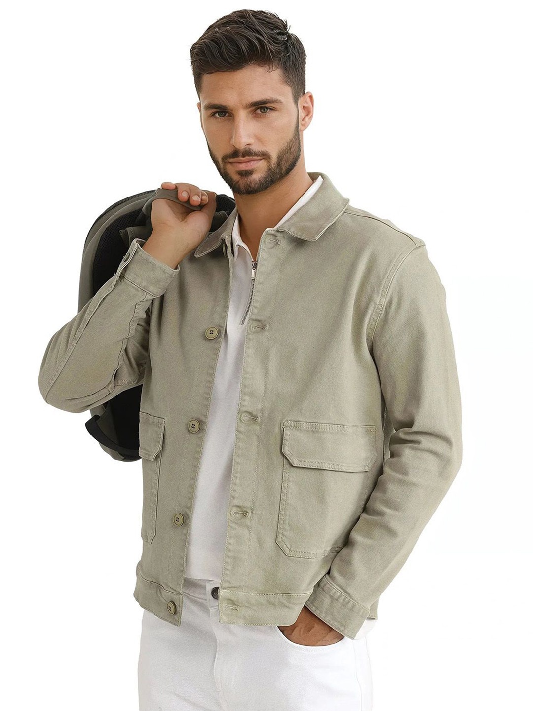 

RARE RABBIT Men Spread Collar Solid Cotton Casual Tailored Jacket, Off white