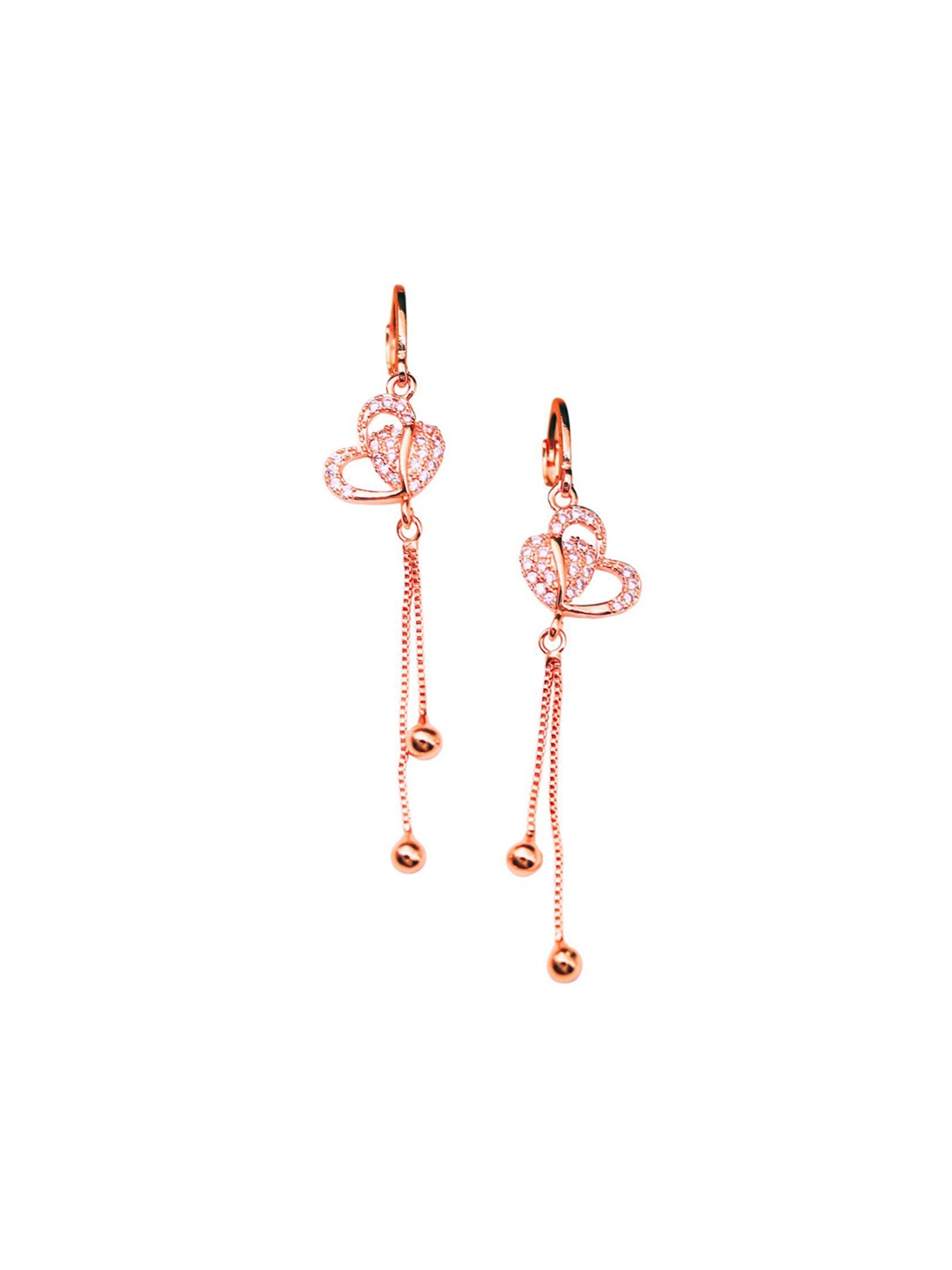 

Nilu's Collection Rose Gold-Plated American Diamond Studded Contemporary Drop Earrings