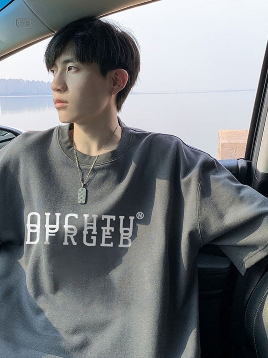 

HERE&NOW Men Typography Printed Round Neck Oversized T-shirt, Grey