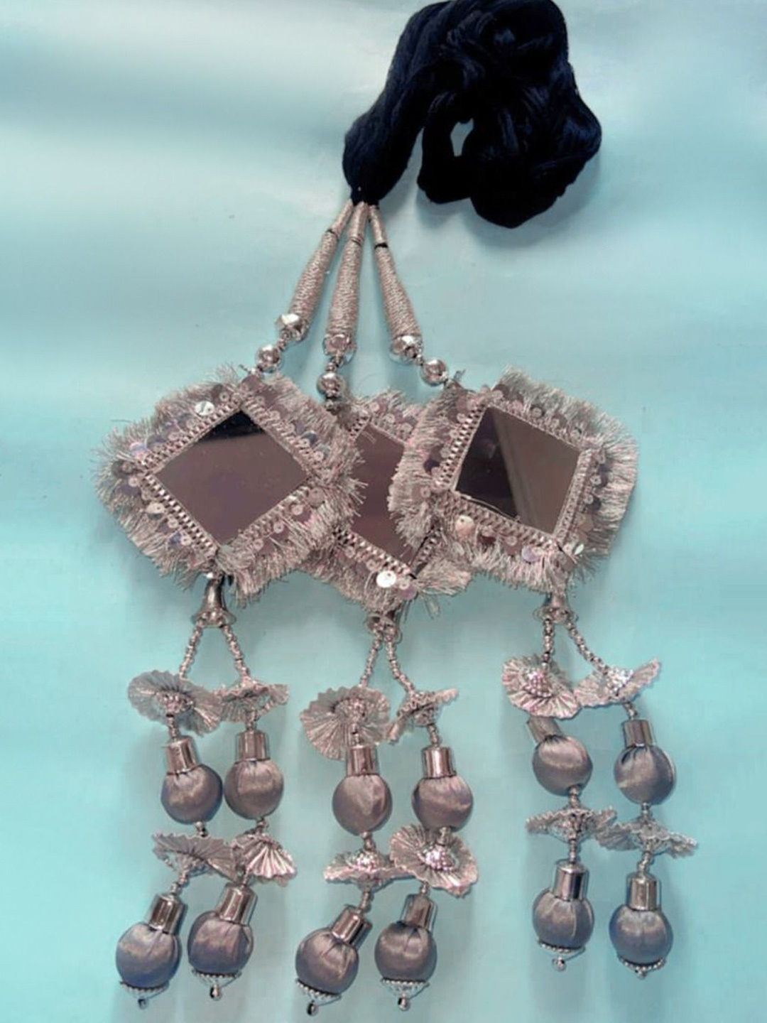 

KRENOZ Women Hair Accessory Set of Patiala Bridal Paranda/Parandi, Silver
