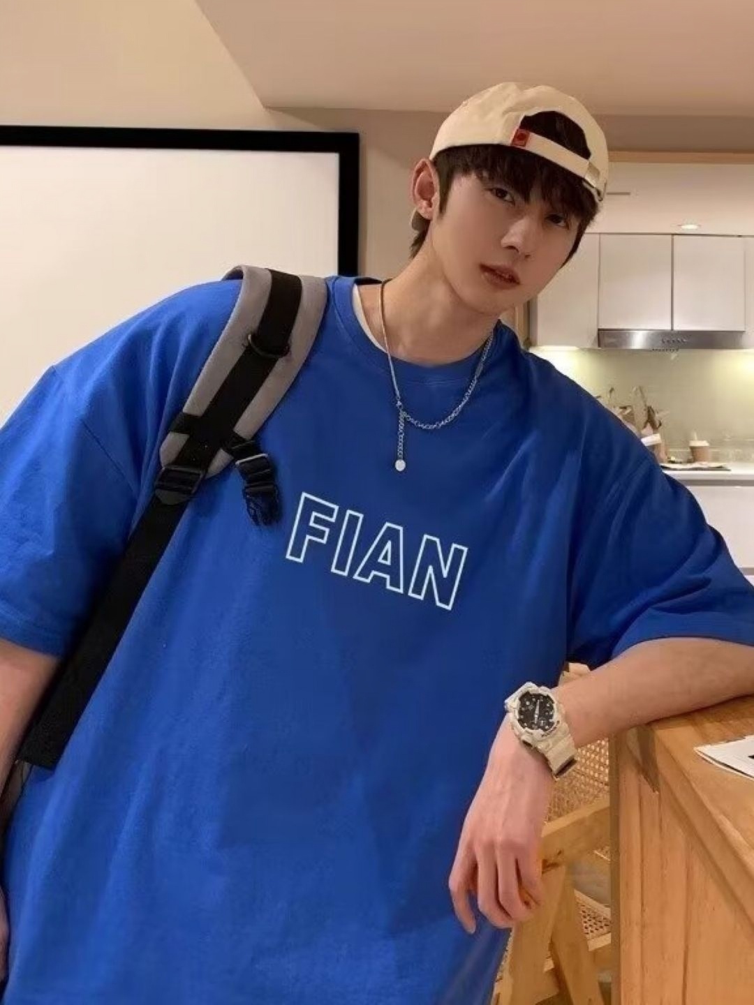 

HERE&NOW Men Typography Printed Round Neck Cotton Oversized T-shirt, Blue