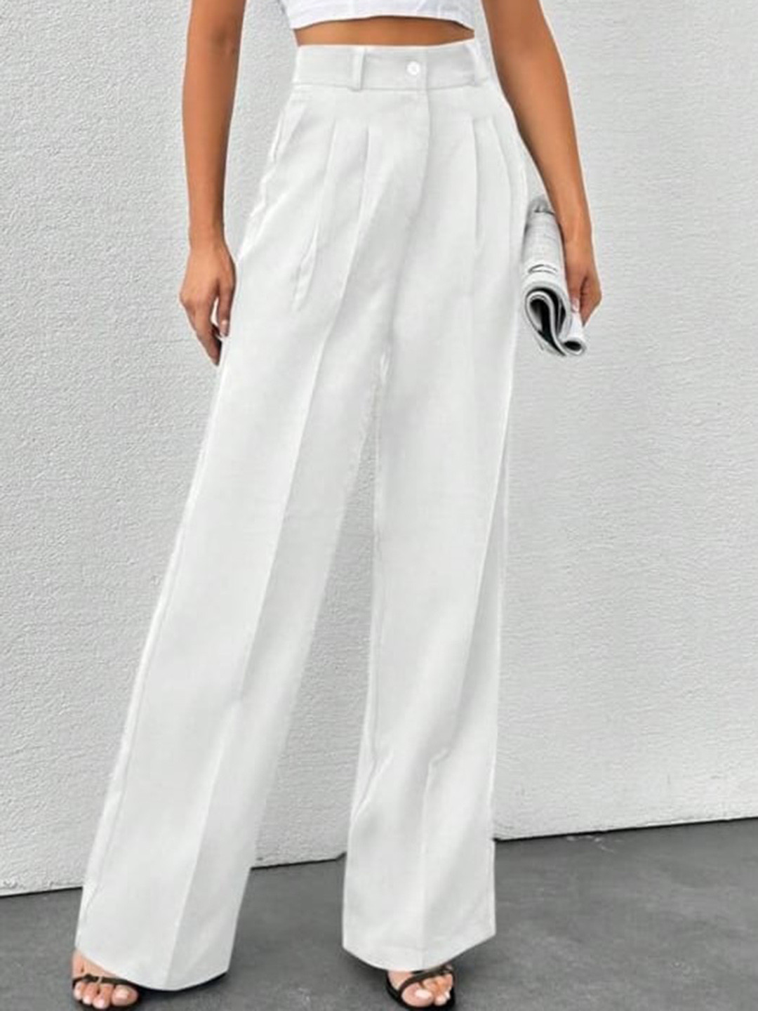 

Next One Women Smart High-Rise Easy Wash Pleated korean pants, White