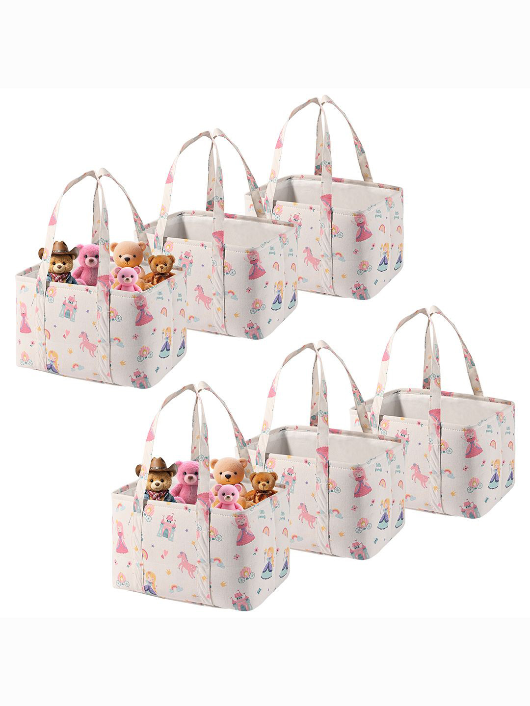 

Kuber Industries Cream-Coloured & Pink 6 Pieces Printed Tote Basket Organisers