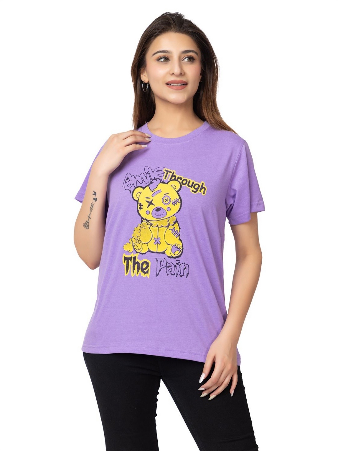 

HILFIRE REGION Women Graphic Printed Round Neck Cotton T-shirt, Lavender