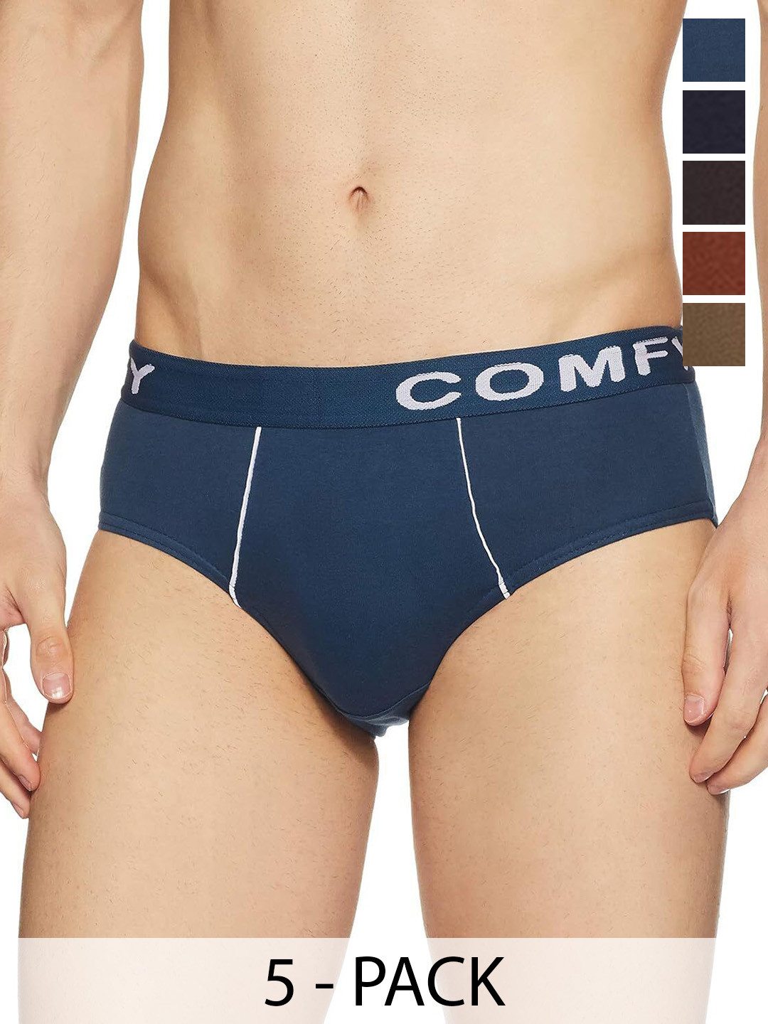 

AMUL COMFY Men Pack Of 5 Pure Cotton Mid-Rise Basic Briefs-Comfy-Brief-OE-5-85, Blue