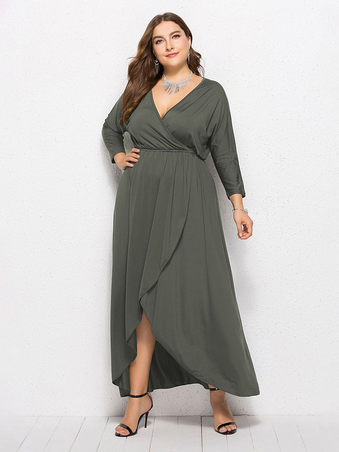

StyleCast Curve Women Plus Size V-Neck Wrap Midi Dress, Grey