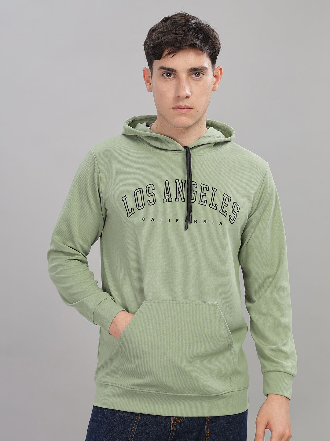 

STI Men Typography Printed Hooded Pullover Sweatshirt, Green