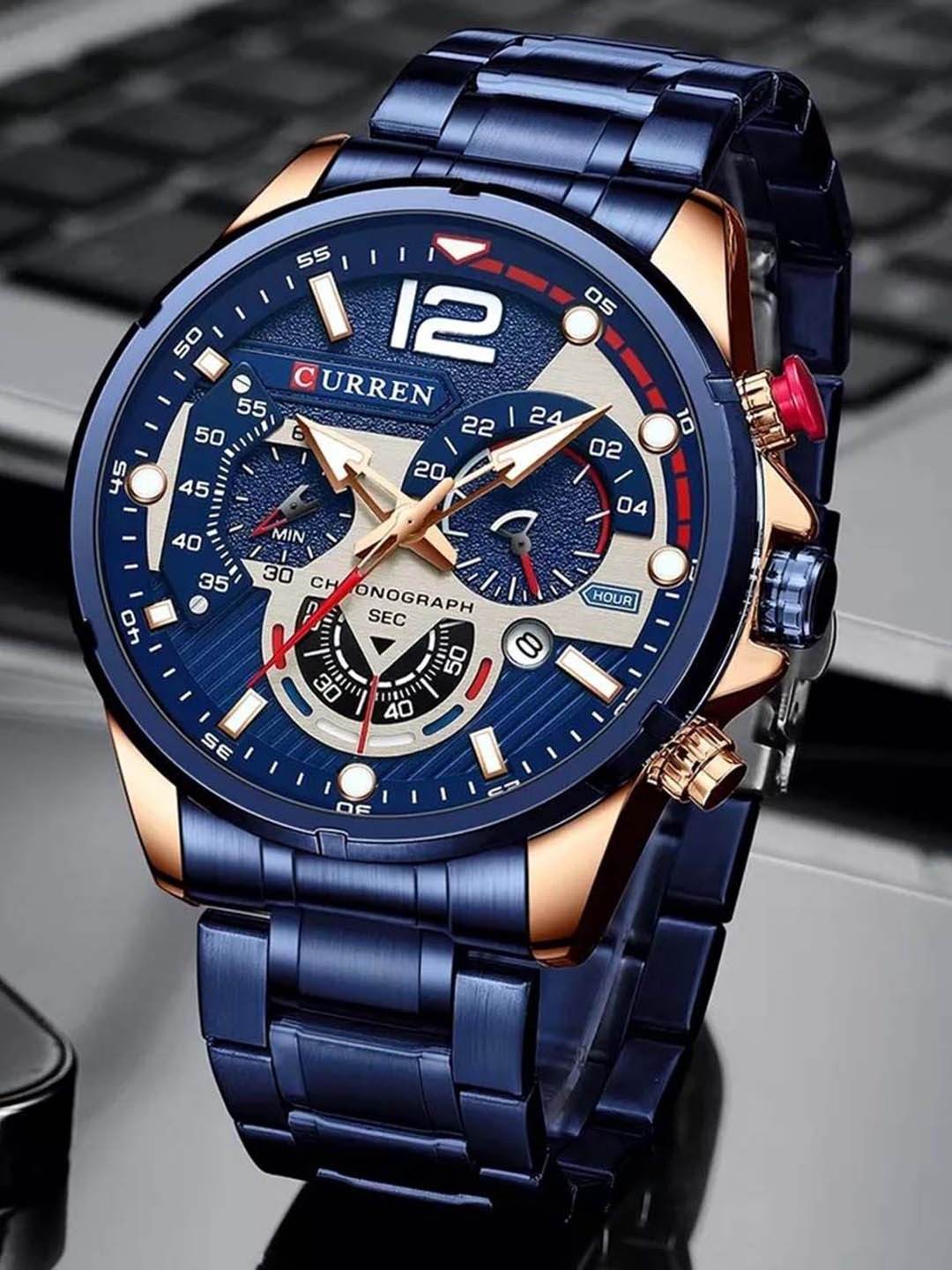 

Curren Men Dial & Stainless Steel Wrap Around Straps Analogue Watch 8395-Rose-Blue